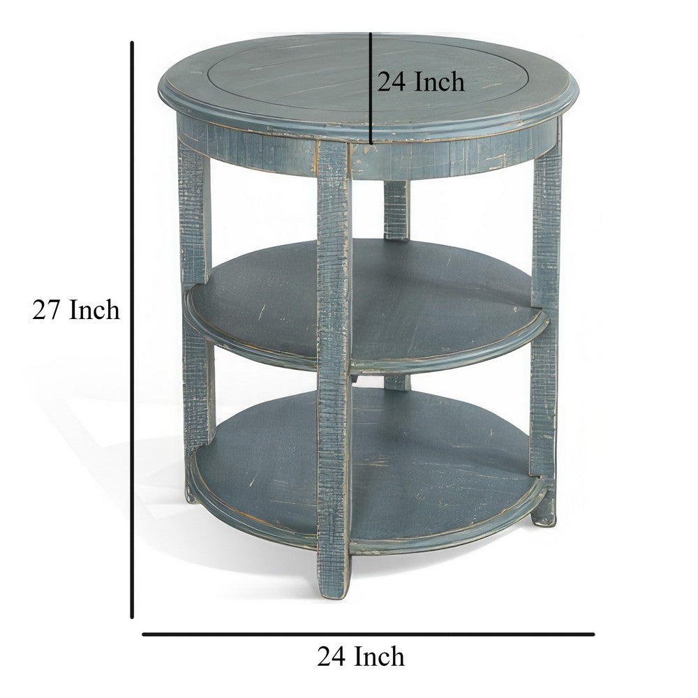 Benjara Rena Side End Table, 2 Shelves, 24 Inch Seagrass Green Mahogany Wood