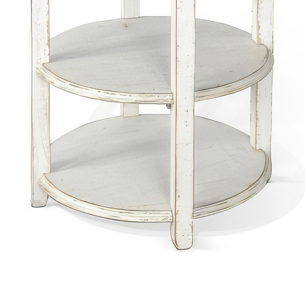 Benjara Rena Side End Table with 2 Shelves, 24 Inch Round White Mahogany Wood