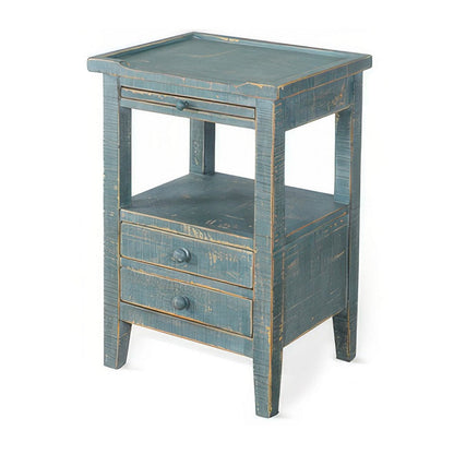 Benjara Rena Side End Table, 2 Drawers, Pull-Out Tray, 17 Inch Green Mahogany