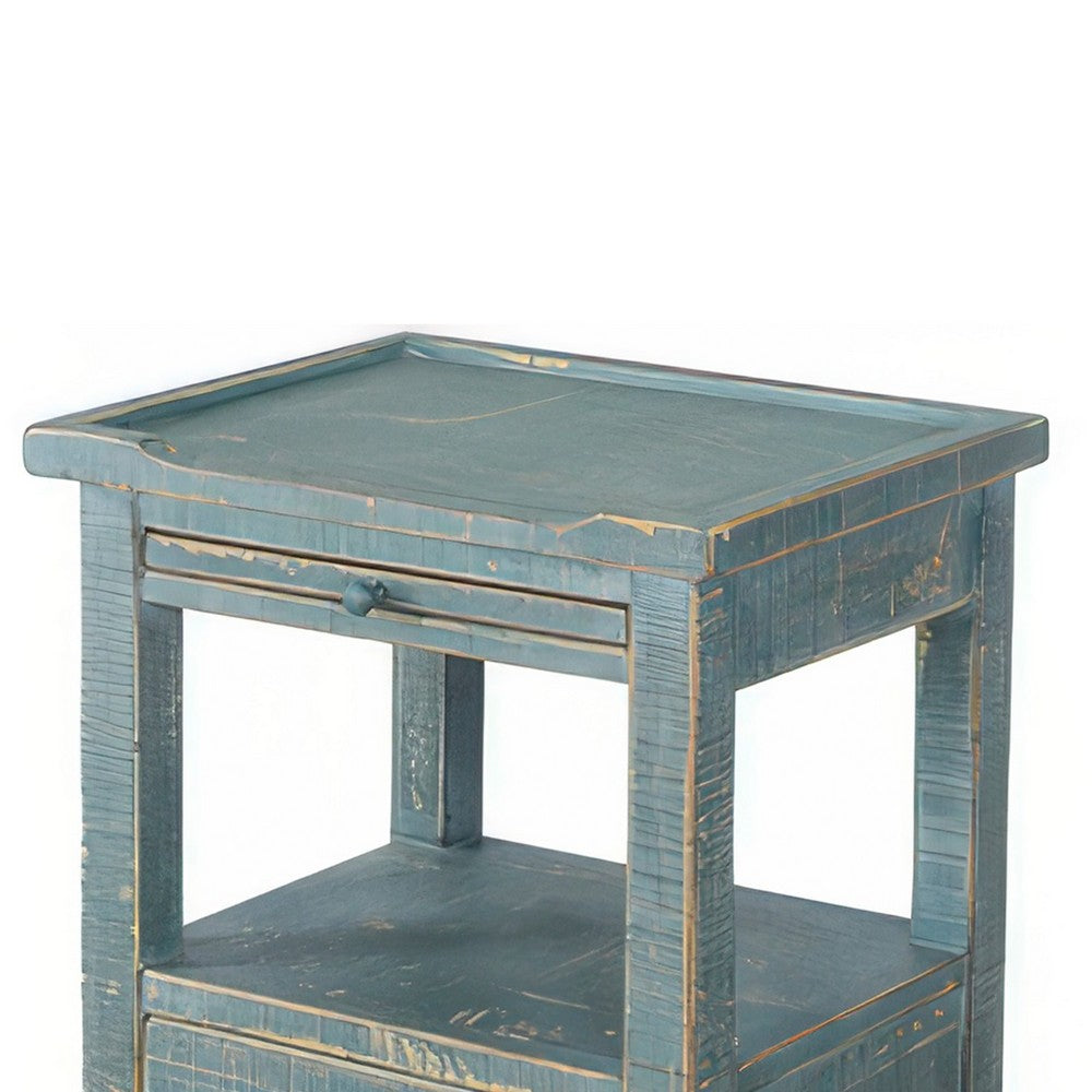 Benjara Rena Side End Table, 2 Drawers, Pull-Out Tray, 17 Inch Green Mahogany