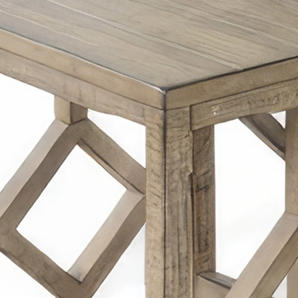 Benjara Rena 3 Piece Nesting Accent Table Set | Geometric Frame | Distressed Pebble Brown Solid Mahogany Wood