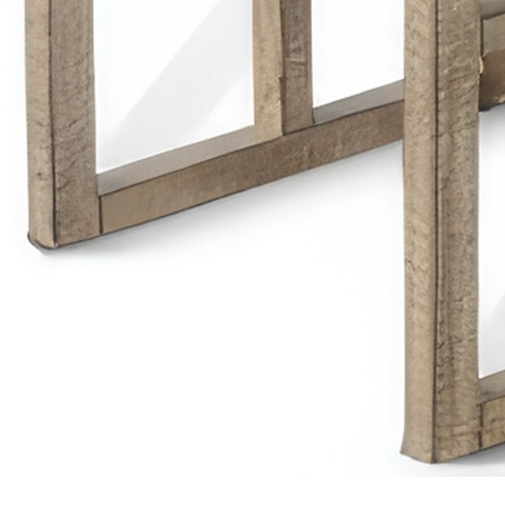 Benjara Rena 3 Piece Nesting Accent Table Set | Geometric Frame | Distressed Pebble Brown Solid Mahogany Wood