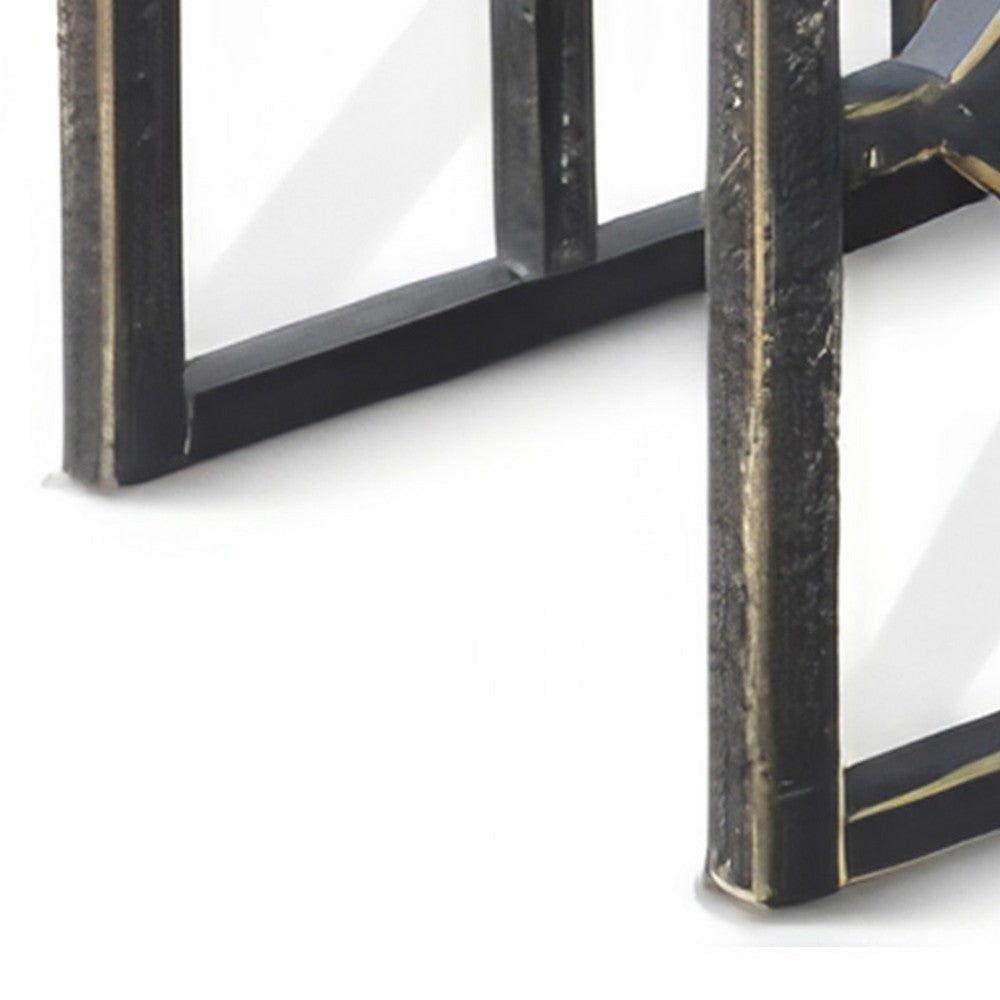 Benjara Rena 3 Piece Nesting Accent Table Set, Slatted, Rustic Black Mahogany