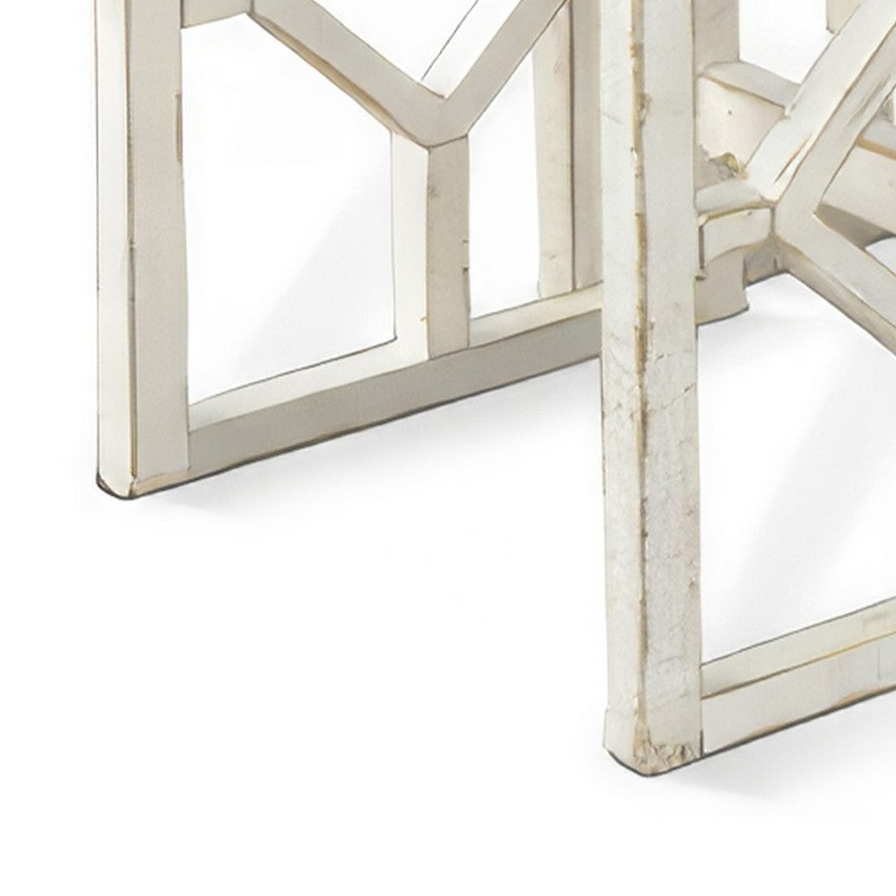 Benjara Rena 3 Piece Nesting Accent Table Set, Slatted, Rustic White Mahogany