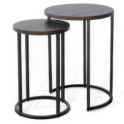 Benjara Flint 2 Piece Nesting Table Set, Dark Brown Mahogany, Black Metal Base