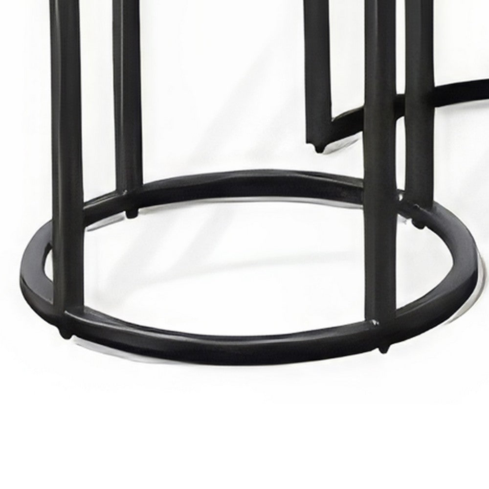 Benjara Flint 2 Piece Nesting Table Set, Dark Brown Mahogany, Black Metal Base