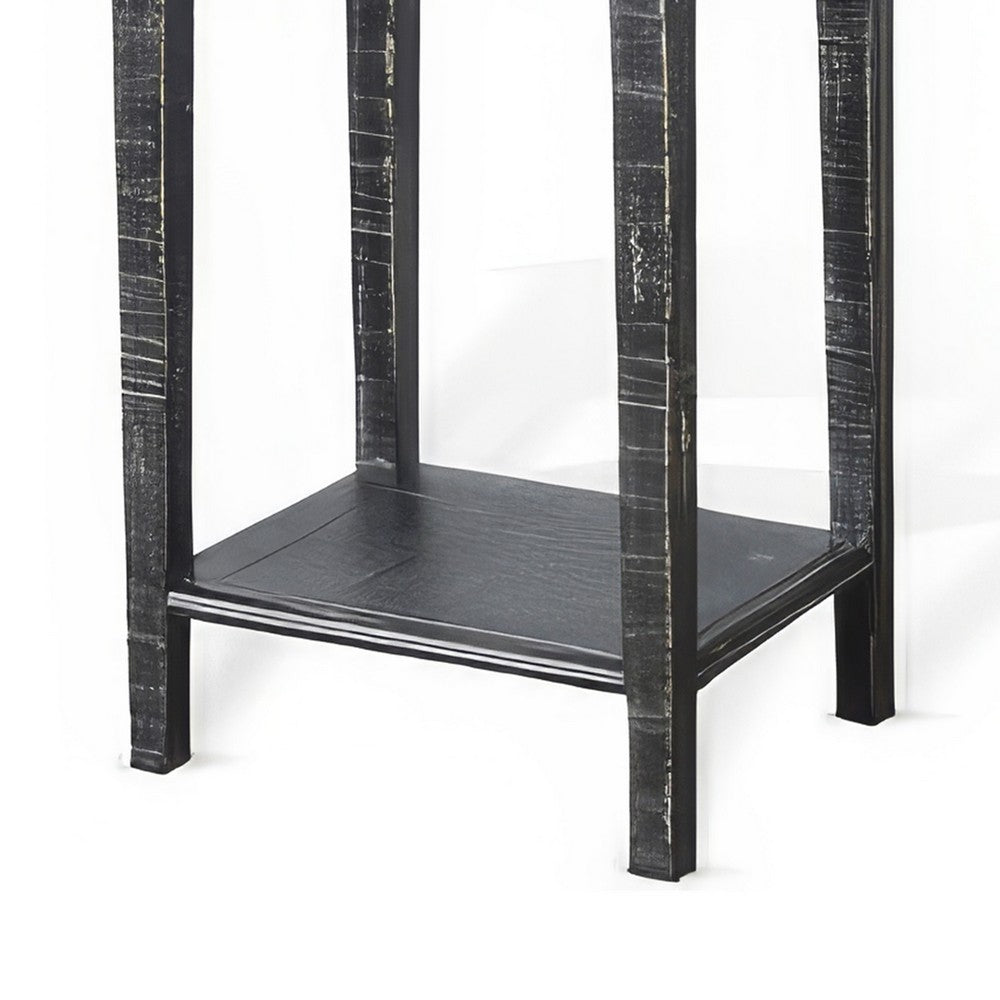 Benjara Rena Side End Table with 1 Drawer, 17 Inch Rustic Black Mahogany Wood
