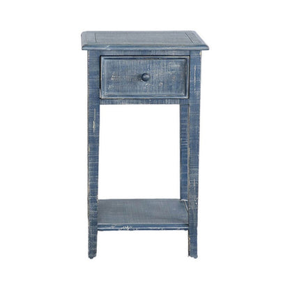 Benjara Rena Side End Table with 1 Drawer, 17 Inch Rustic Blue Mahogany Wood