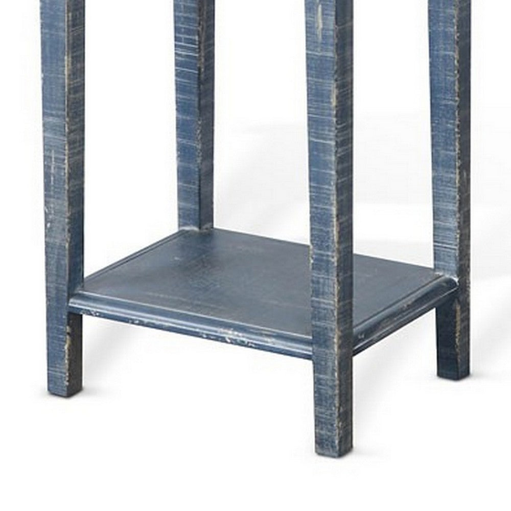Benjara Rena Side End Table with 1 Drawer, 17 Inch Rustic Blue Mahogany Wood
