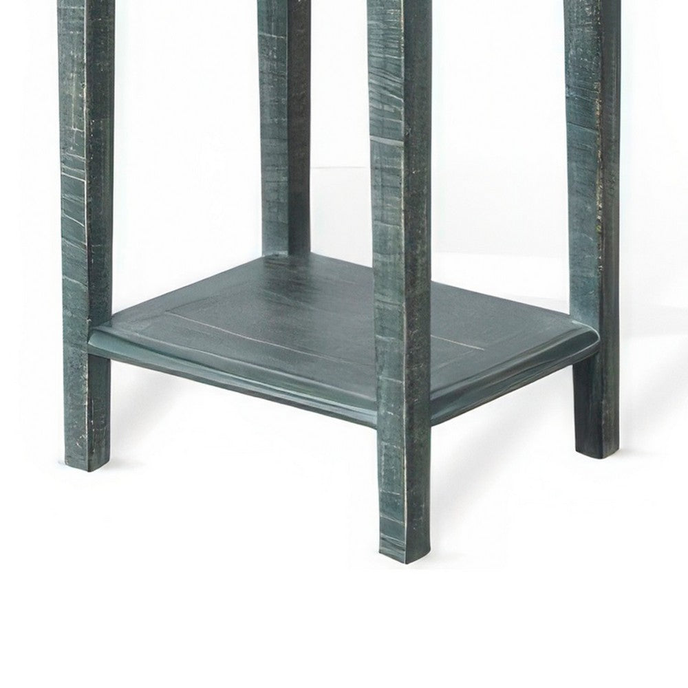 Benjara Rena Side End Table with 1 Drawer, 17 Inch Rustic Green Mahogany Wood