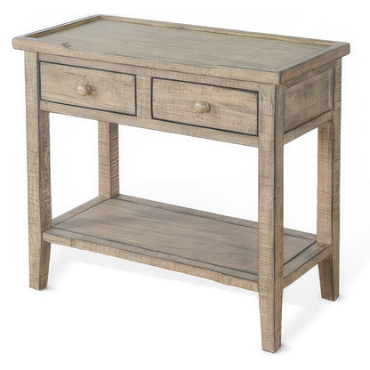 Benjara Rena Side End Table, 2 Drawers, 1 Shelf, 28 Inch Light Brown Mahogany