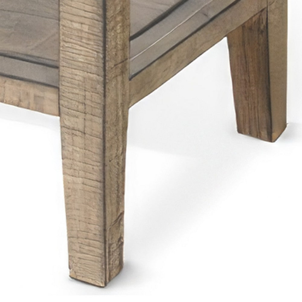Benjara Rena Side End Table, 2 Drawers, 1 Shelf, 28 Inch Light Brown Mahogany
