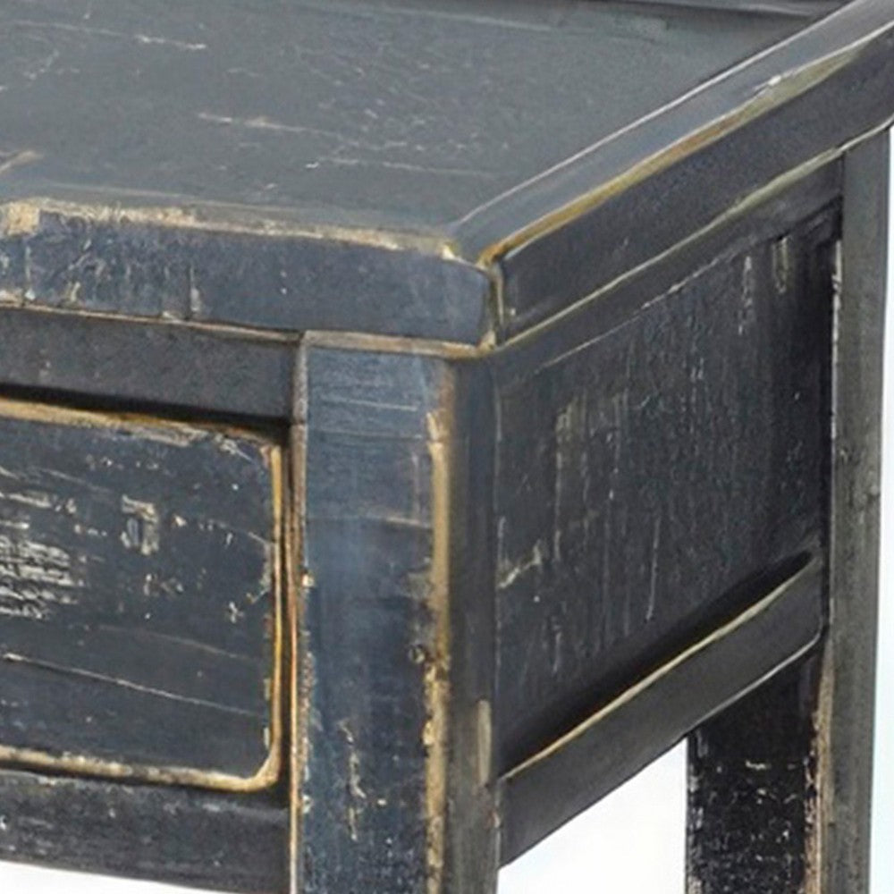 Benjara Rena Side End Table, 2 Drawers 1 Shelf, 28 Inch Rustic Black Mahogany