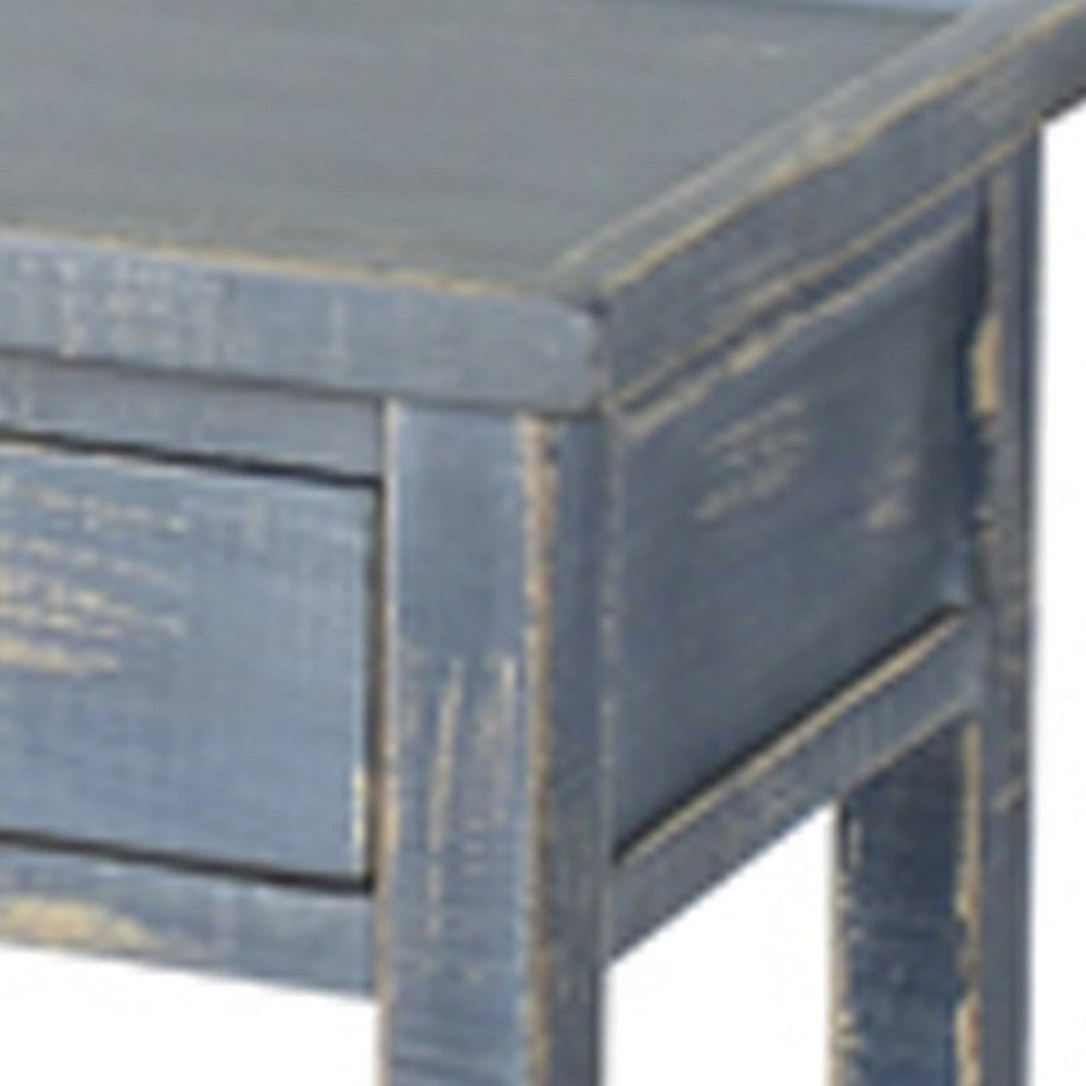 Benjara Rena Side End Table, 2 Drawers 1 Shelf, 28 Inch Rustic Blue Mahogany