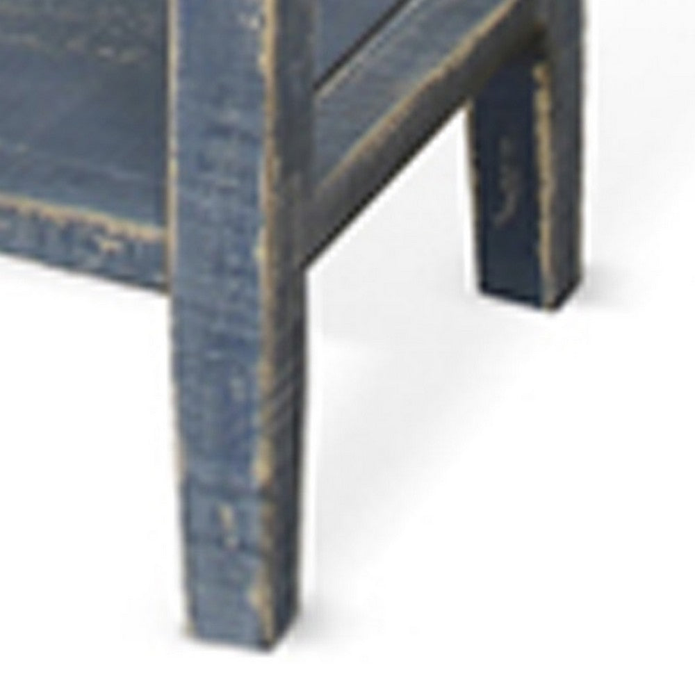 Benjara Rena Side End Table, 2 Drawers 1 Shelf, 28 Inch Rustic Blue Mahogany