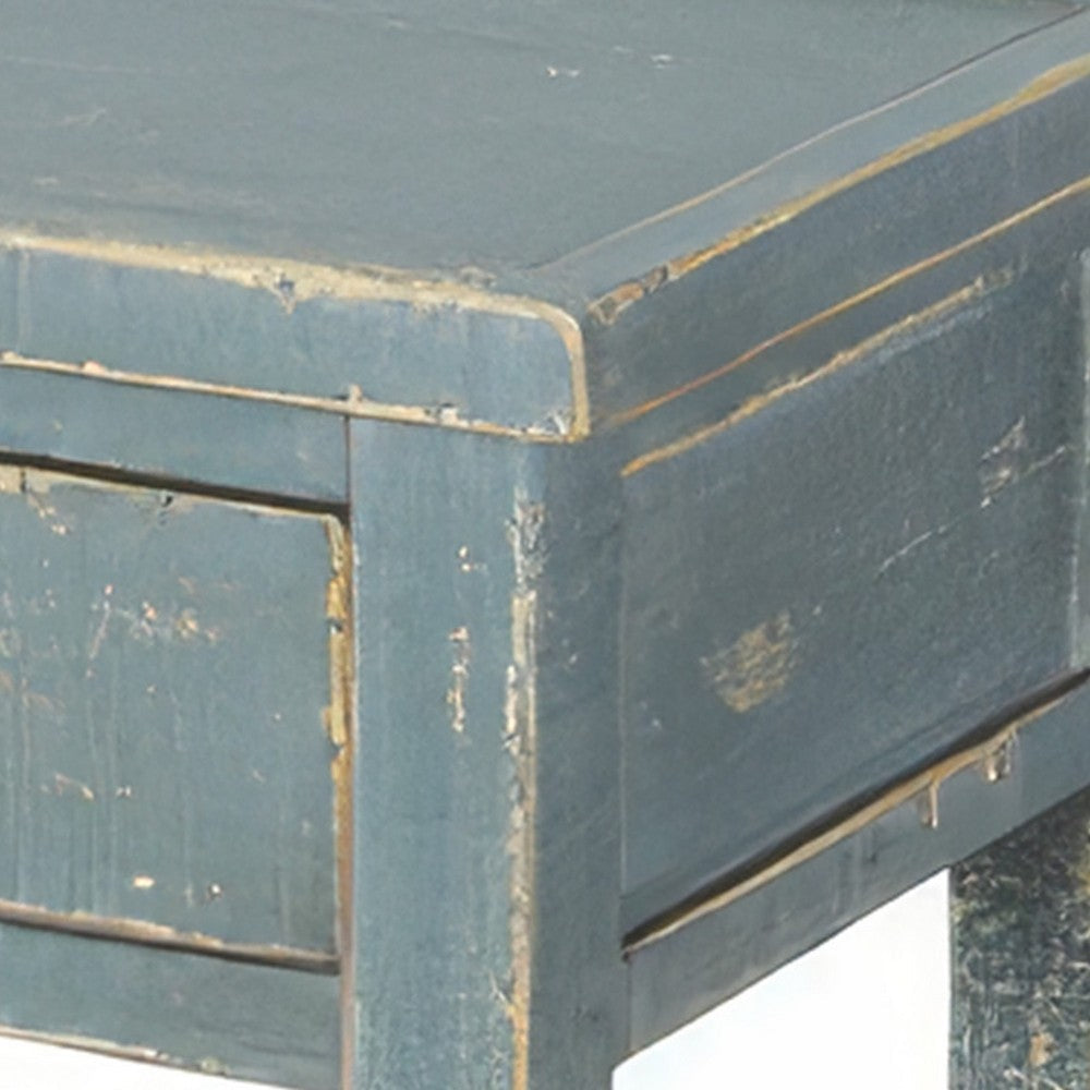 Benjara Rena Side End Table, 2 Drawers 1 Shelf, 28 Inch Rustic Green Mahogany