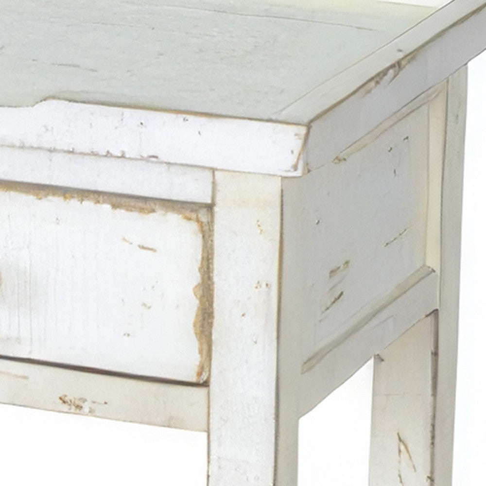 Benjara Rena Side End Table, 2 Drawers 1 Shelf, 28 Inch Rustic White Mahogany