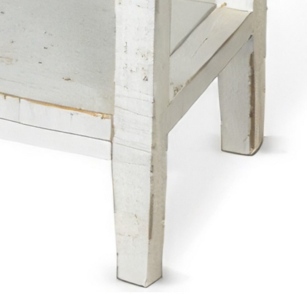 Benjara Rena Side End Table, 2 Drawers 1 Shelf, 28 Inch Rustic White Mahogany