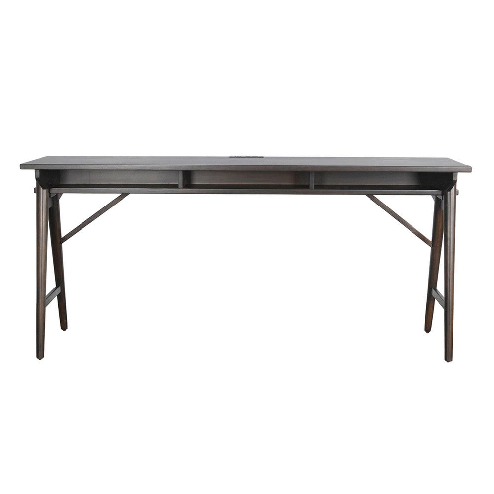 Benjara Ameri Console Table with USB Power Pack, 78 Inch Brown Mahogany Wood