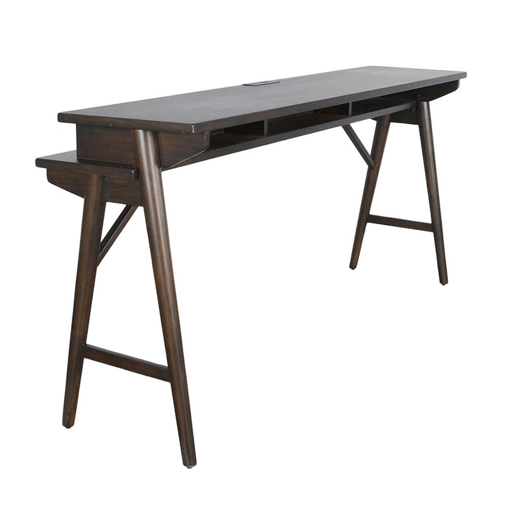 Benjara Ameri Console Table with USB Power Pack, 78 Inch Brown Mahogany Wood