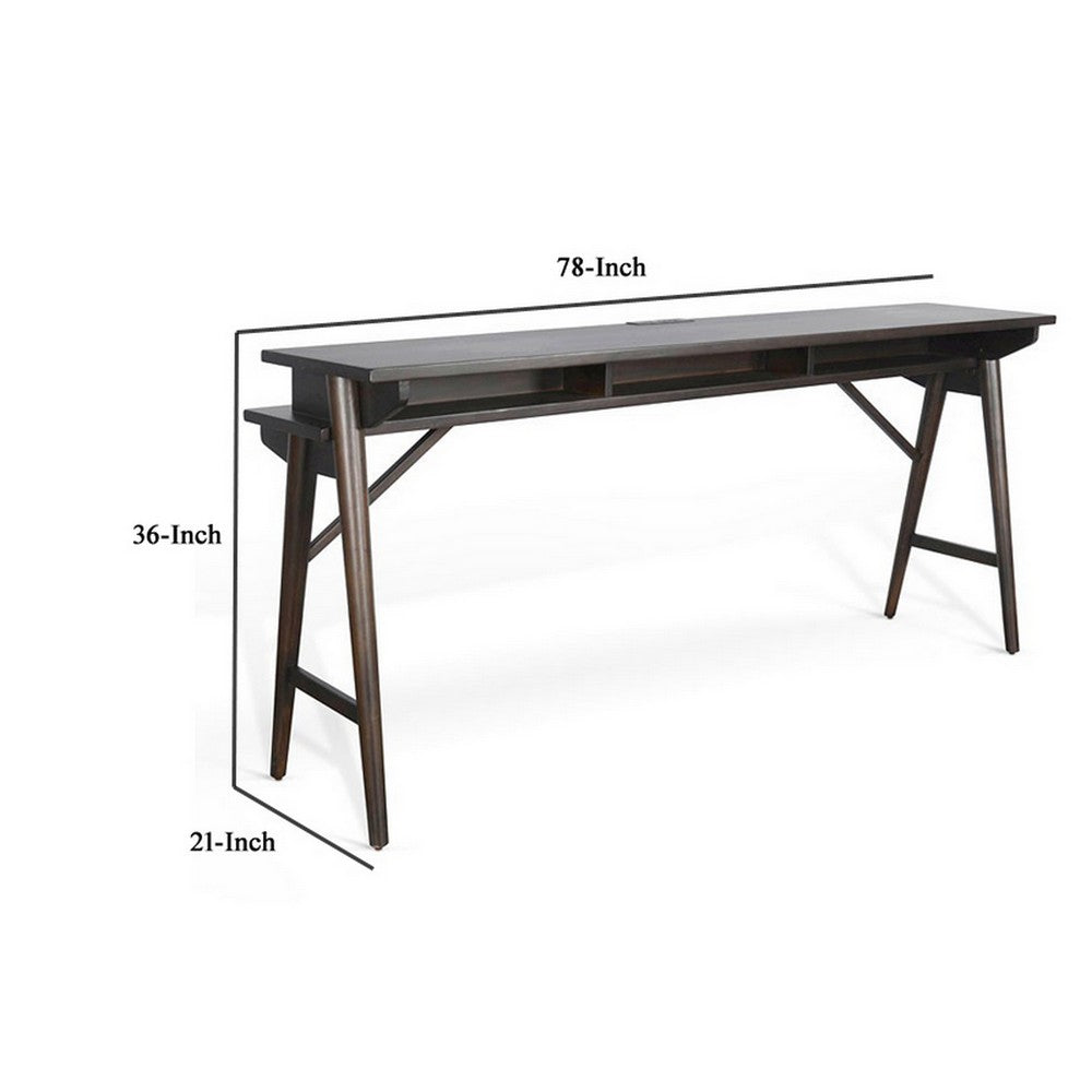 Benjara Ameri Console Table with USB Power Pack, 78 Inch Brown Mahogany Wood