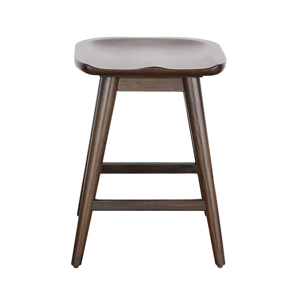 Benjara Ameri Counter Height Stool, Saddle Seat, Dark Brown Mahogany