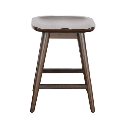 Benjara Ameri Counter Height Stool, Saddle Seat, Dark Brown Mahogany