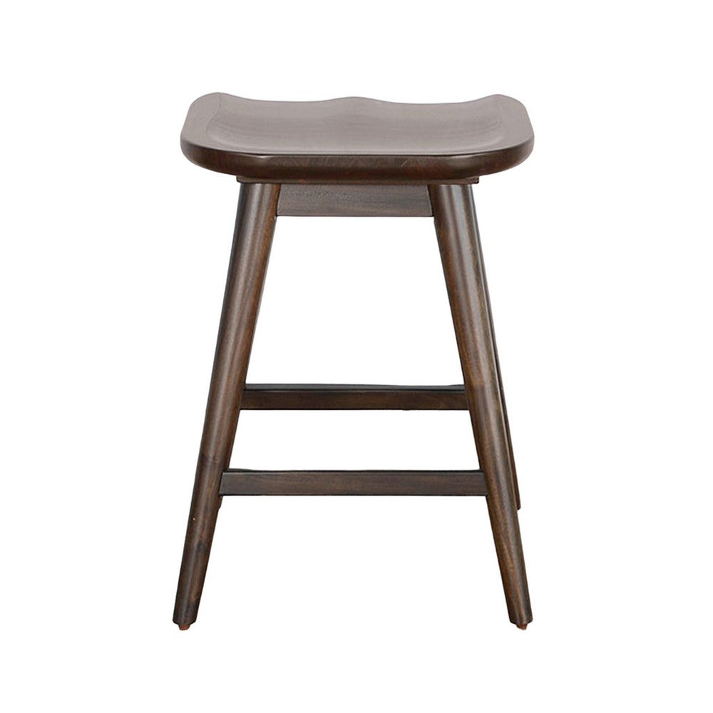 Benjara Ameri Counter Height Stool, Saddle Seat, Dark Brown Mahogany