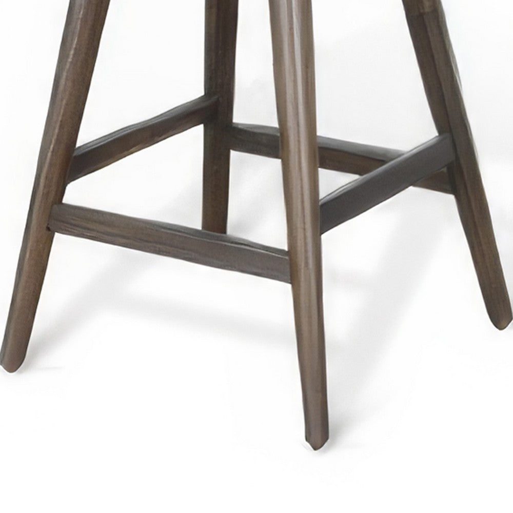 Benjara Ameri Counter Height Stool, Saddle Seat, Dark Brown Mahogany