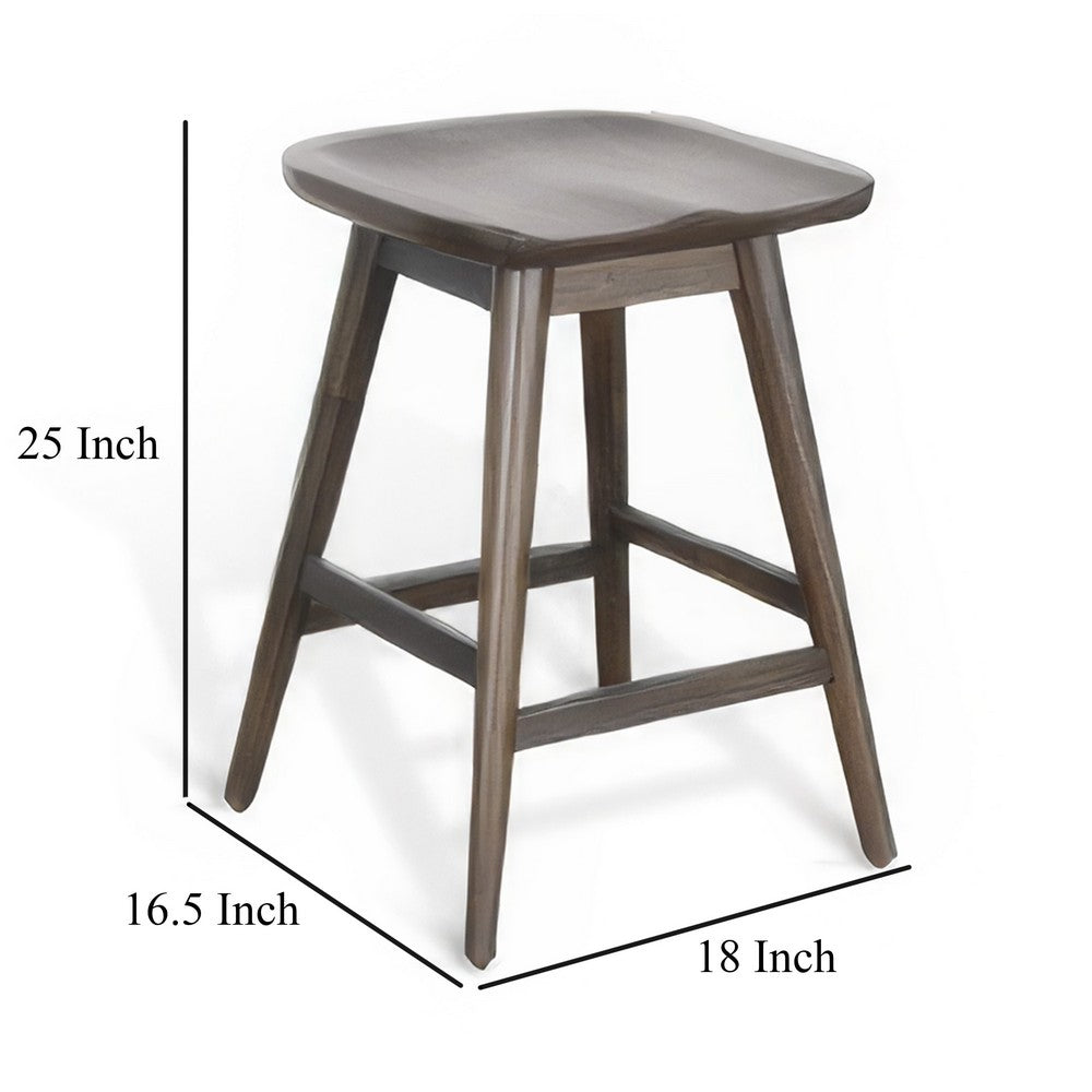 Benjara Ameri Counter Height Stool, Saddle Seat, Dark Brown Mahogany