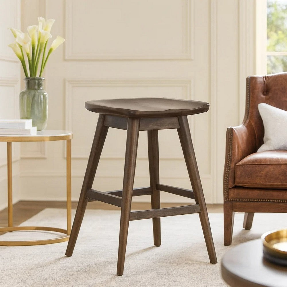 Benjara Ameri Counter Height Stool, Saddle Seat, Dark Brown Mahogany