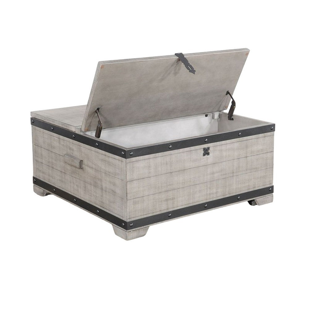 Benjara Nelly Square Coffee Table w Casters, Lift Top, Gray Mahogany Wood