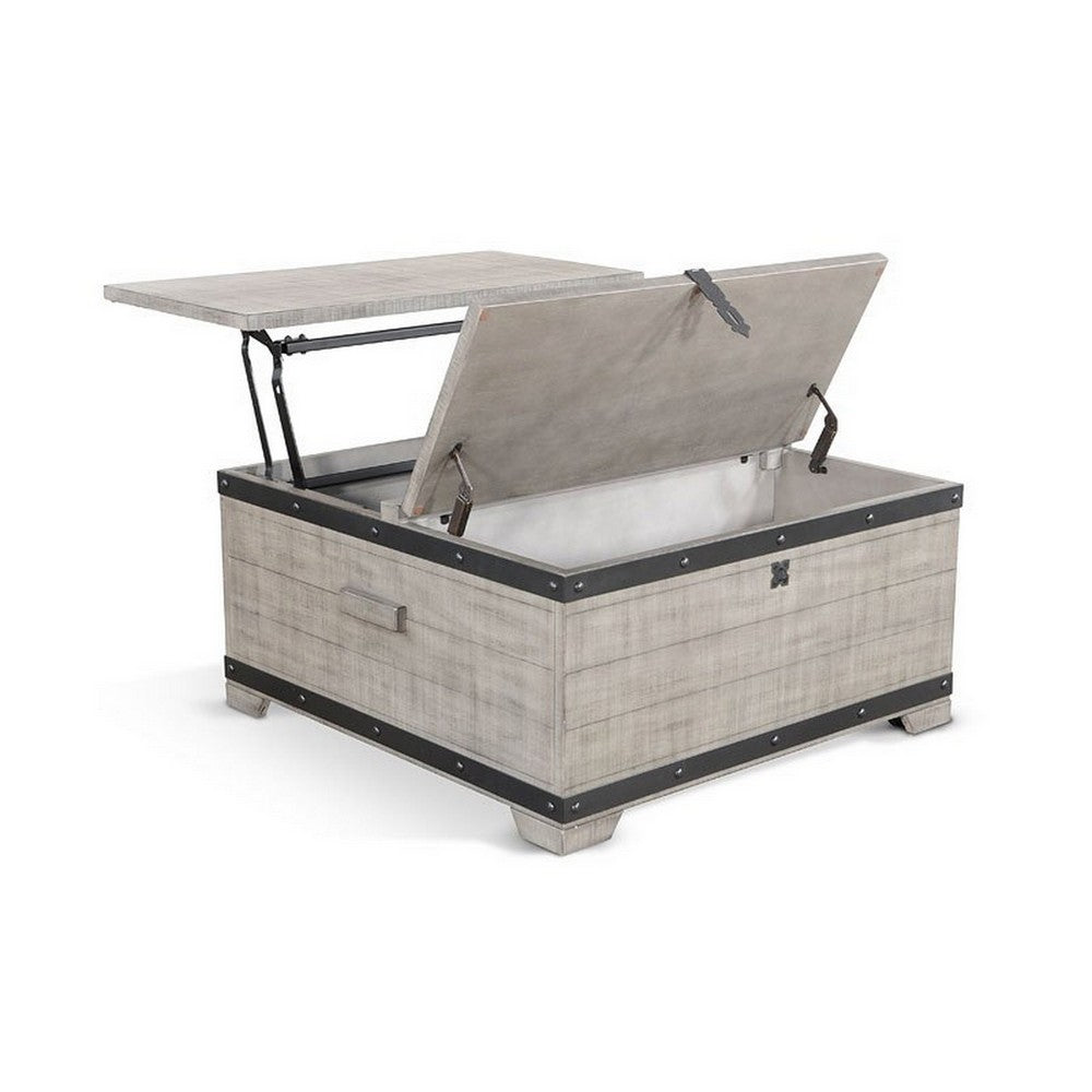 Benjara Nelly Square Coffee Table w Casters, Lift Top, Gray Mahogany Wood