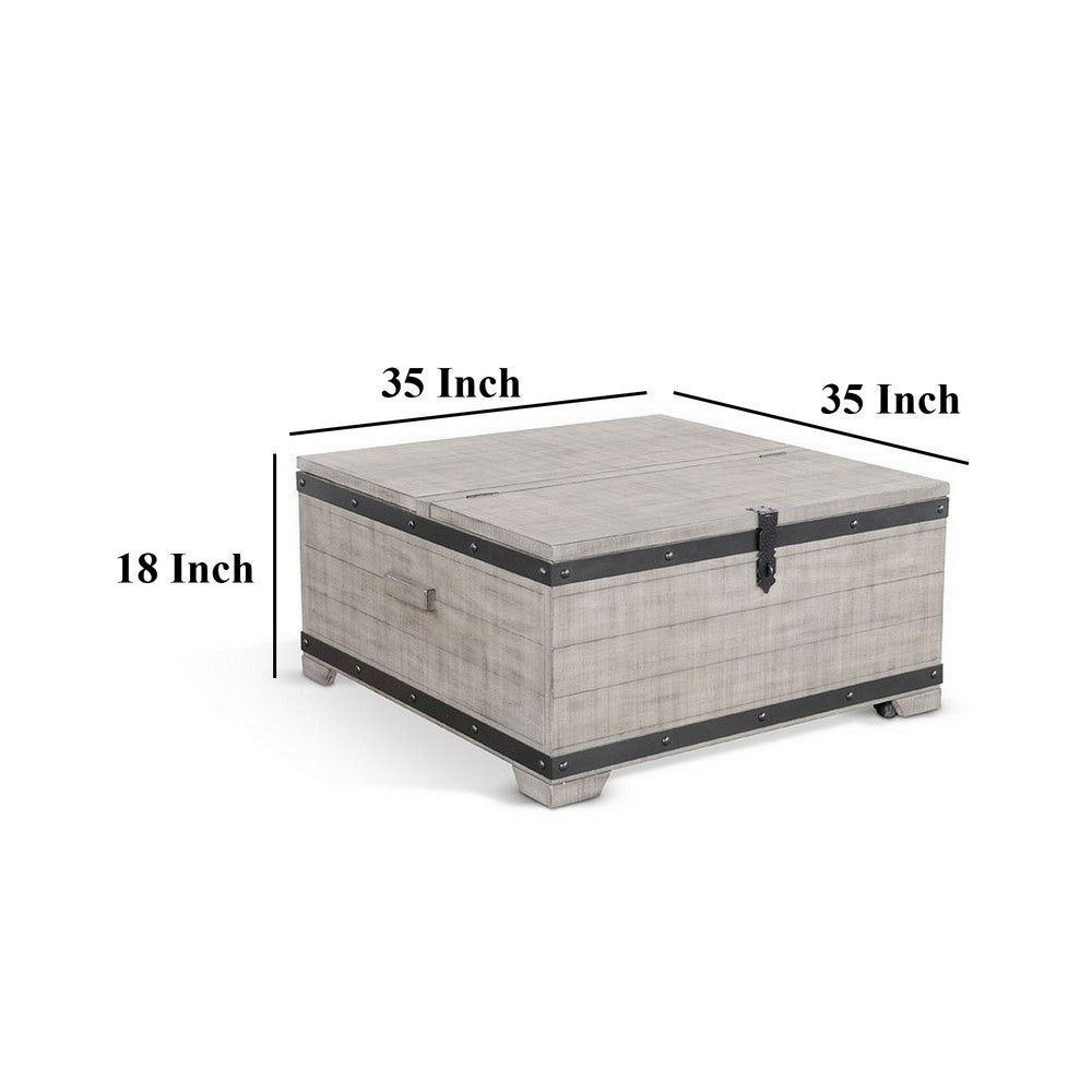 Benjara Nelly Square Coffee Table w Casters, Lift Top, Gray Mahogany Wood