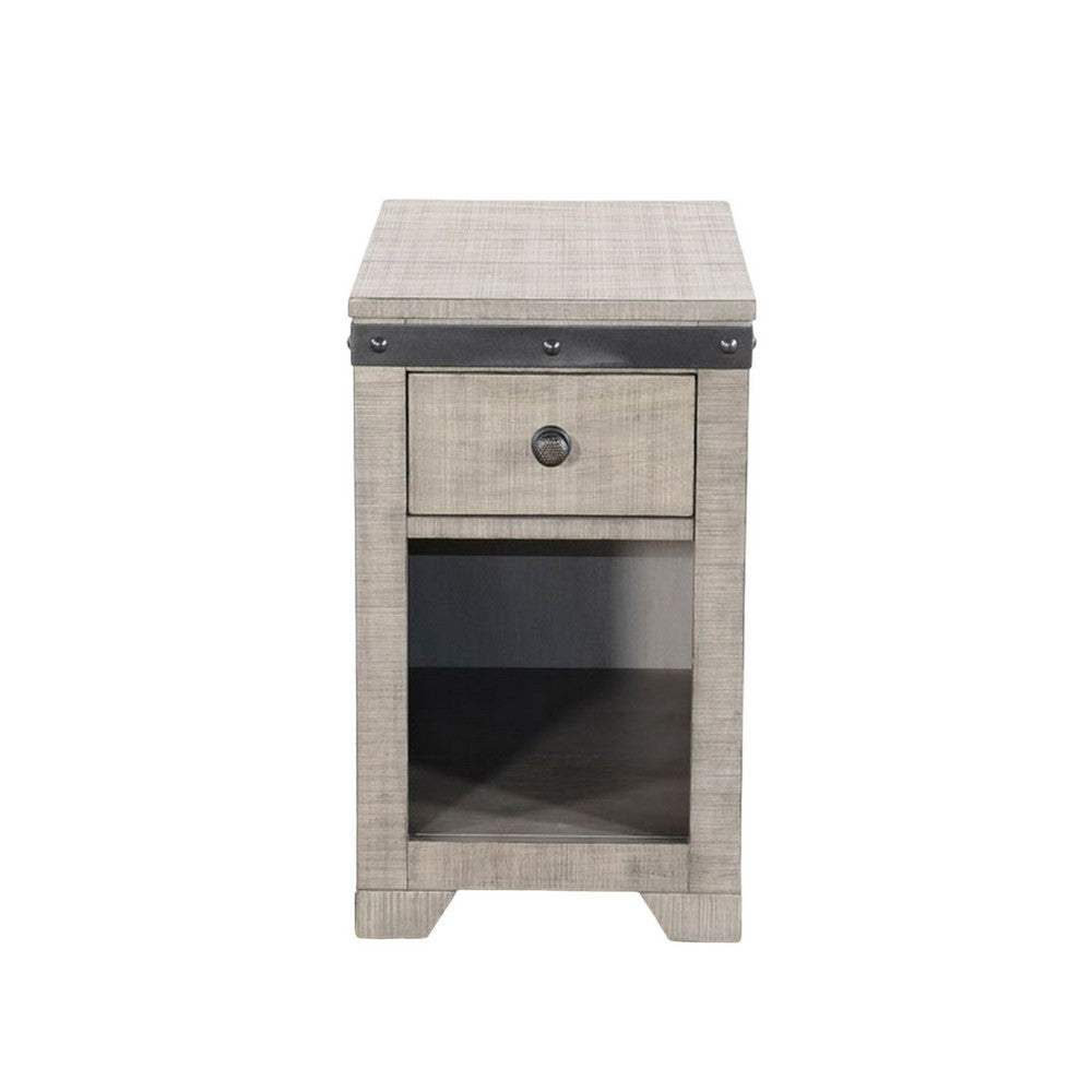 Benjara Nelly Side End Table, Drawers And Shelf, 25 Inch Alpine Gray Mahogany