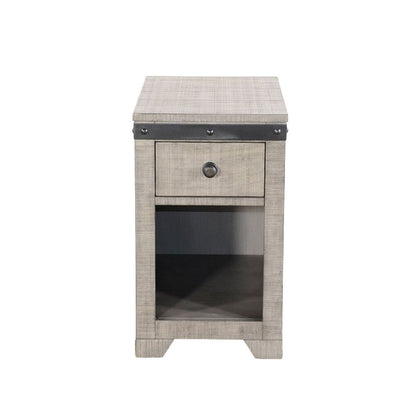 Benjara Nelly Side End Table, Drawers And Shelf, 25 Inch Alpine Gray Mahogany