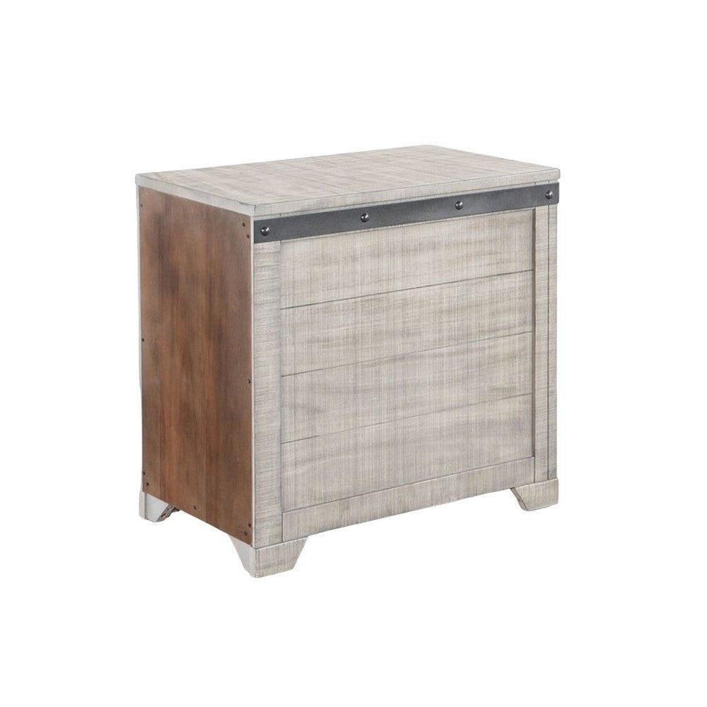 Benjara Nelly Side End Table, Drawers And Shelf, 25 Inch Alpine Gray Mahogany