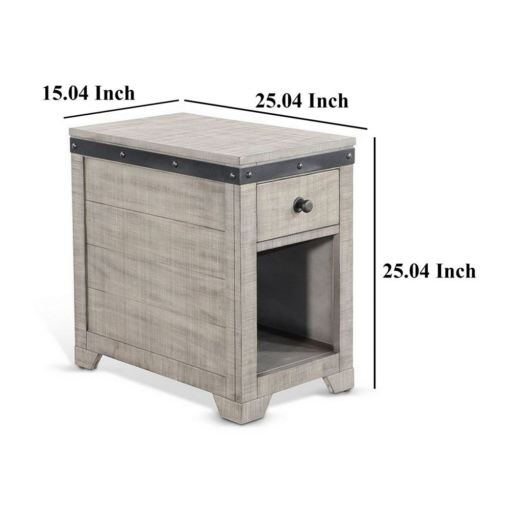 Benjara Nelly Side End Table, Drawers And Shelf, 25 Inch Alpine Gray Mahogany