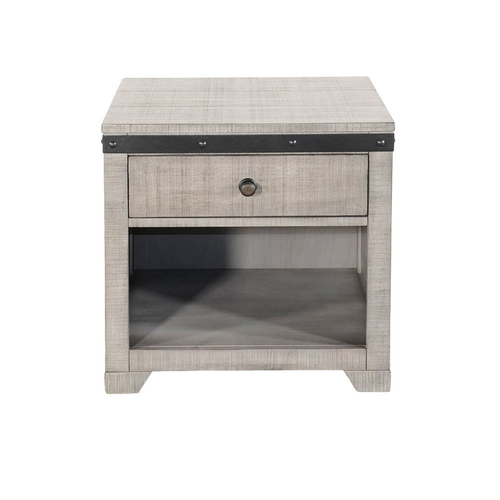 Benjara Nelly Side End Table, 1 Drawer And Shelf, 24 Inch Gray Mahogany Wood