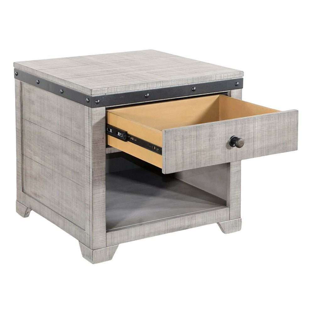 Benjara Nelly Side End Table, 1 Drawer And Shelf, 24 Inch Gray Mahogany Wood