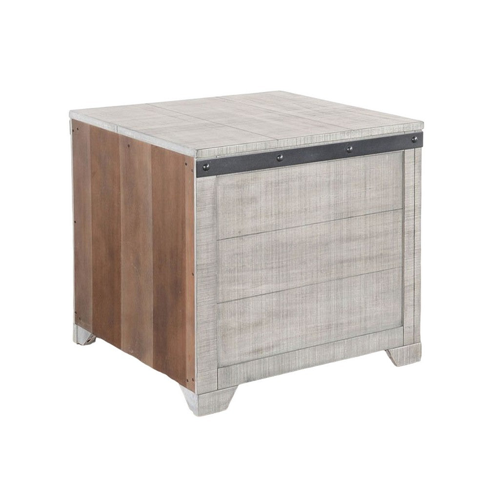 Benjara Nelly Side End Table, 1 Drawer And Shelf, 24 Inch Gray Mahogany Wood