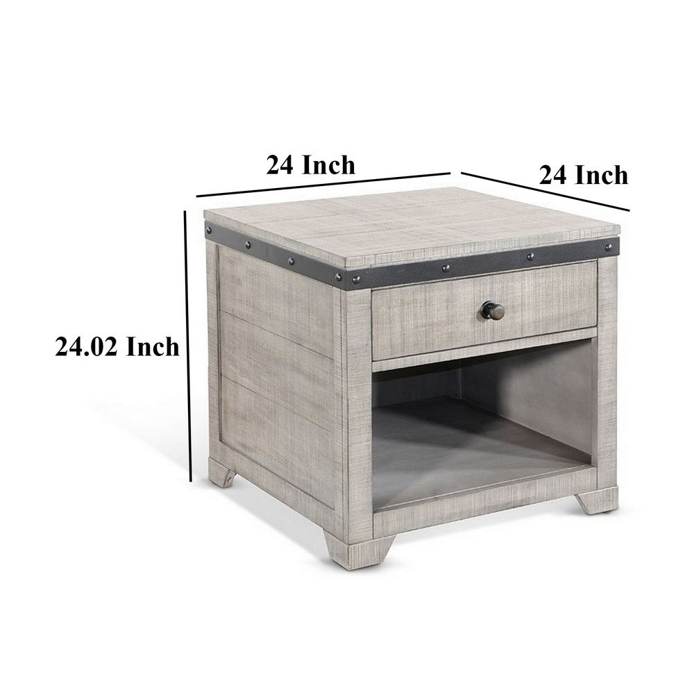Benjara Nelly Side End Table, 1 Drawer And Shelf, 24 Inch Gray Mahogany Wood