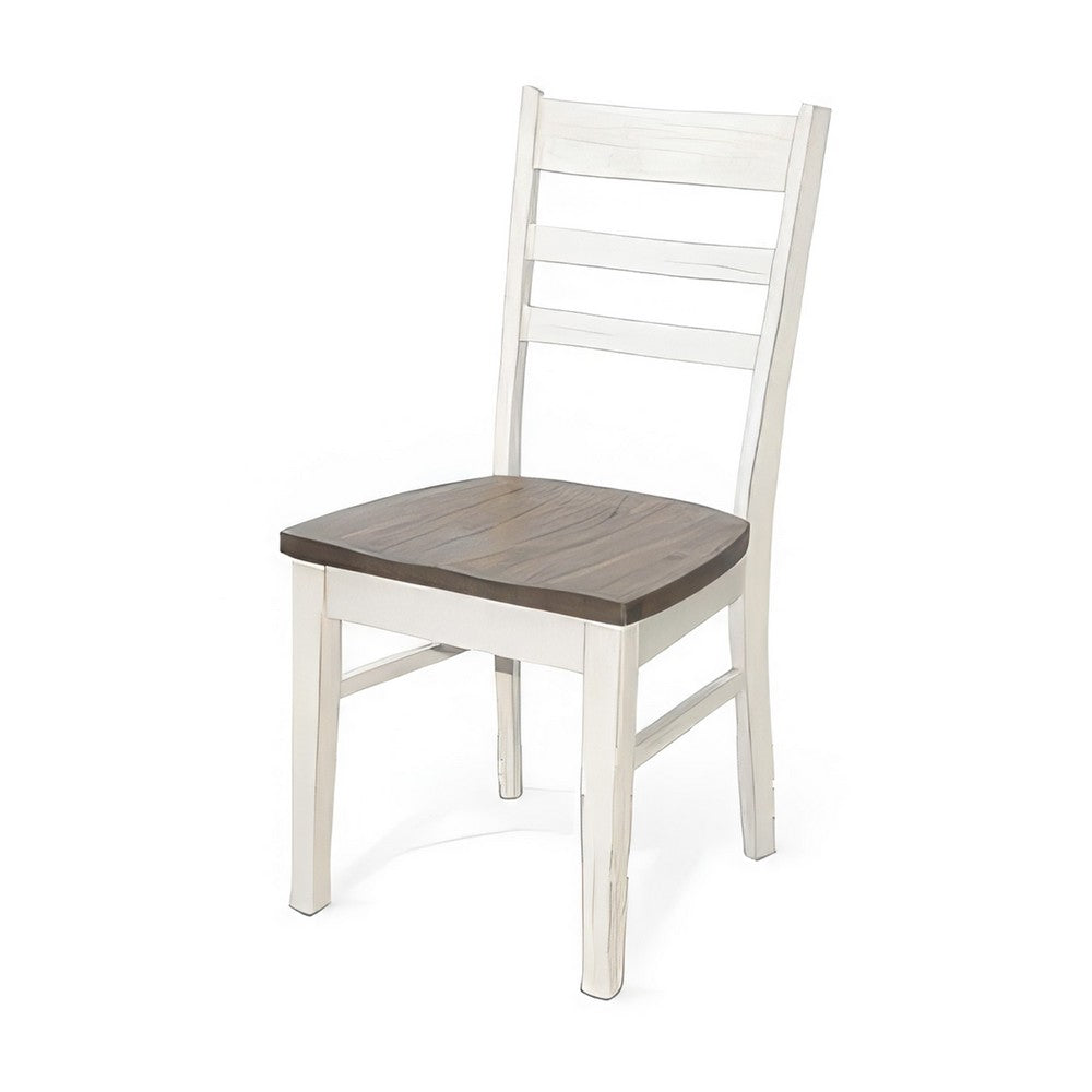 Benjara Dean Dining Chair Set of 2, Ladderback Design, White Mahogany Wood