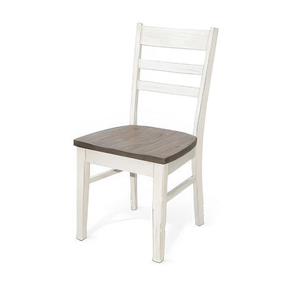 Benjara Dean Dining Chair Set of 2, Ladderback Design, White Mahogany Wood
