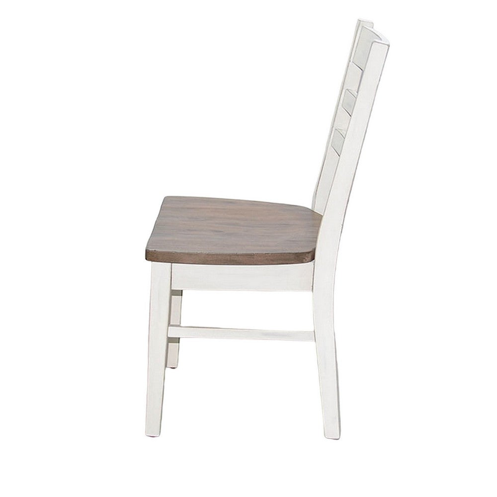 Benjara Dean Dining Chair Set of 2, Ladderback Design, White Mahogany Wood