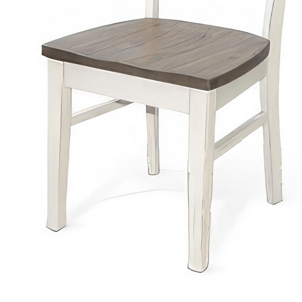 Benjara Dean Dining Chair Set of 2, Ladderback Design, White Mahogany Wood
