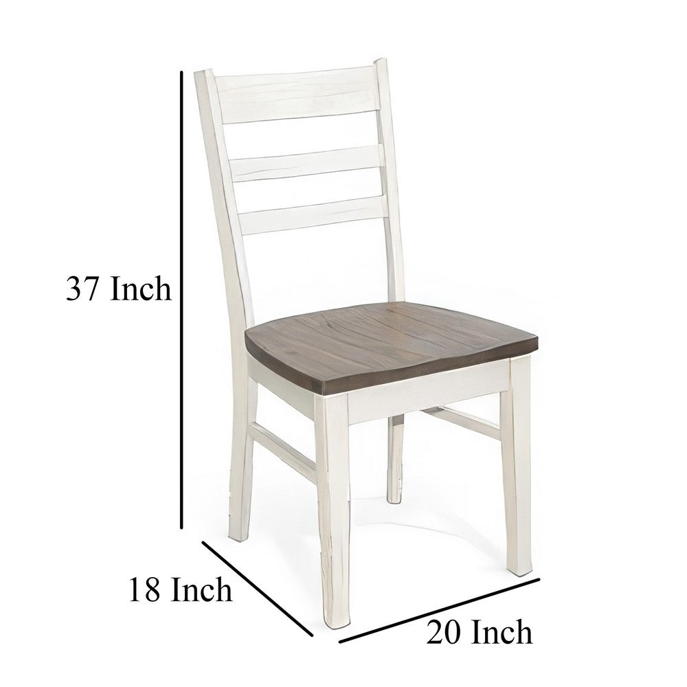 Benjara Dean Dining Chair Set of 2, Ladderback Design, White Mahogany Wood