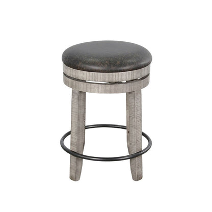 Benjara Zeka Swivel Counter Stool Set of 2, Rich Black Faux Leather, Gray