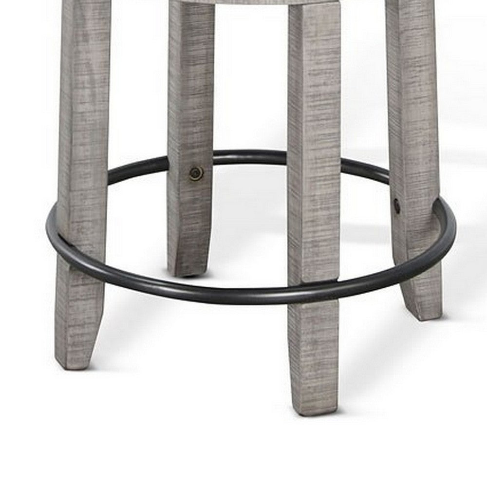 Benjara Zeka Swivel Counter Stool Set of 2, Rich Black Faux Leather, Gray