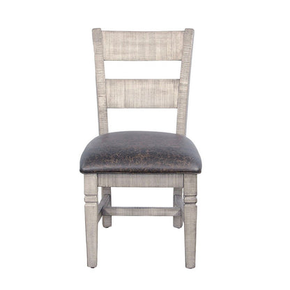 Benjara Camie Dining Chair Set of 2, Faux Leather, Brown Mahogany Ladderback